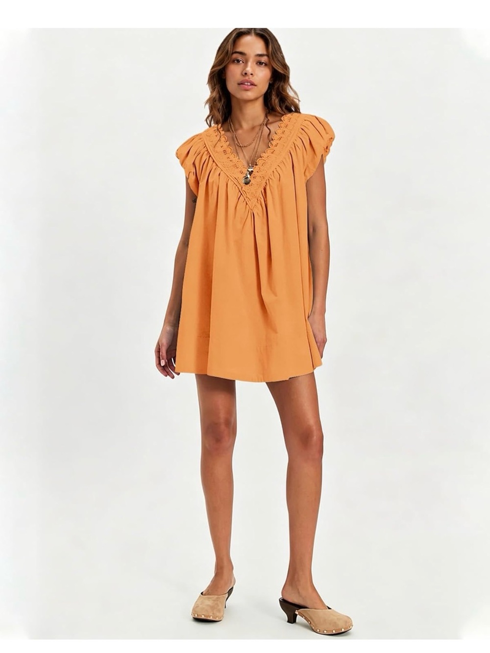 OWNGIGI Women's Summer Dresses 2026 V Neck Scalloped Trim Puff Sleeve A Line Cas